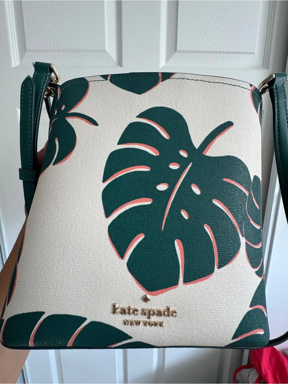 kate spade Cream Crossbody with Dark Green Tropical Leaf Print